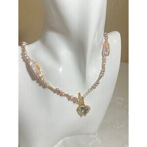 Pink Baroque Irregular Pearl Pendant Choker Necklace for Women